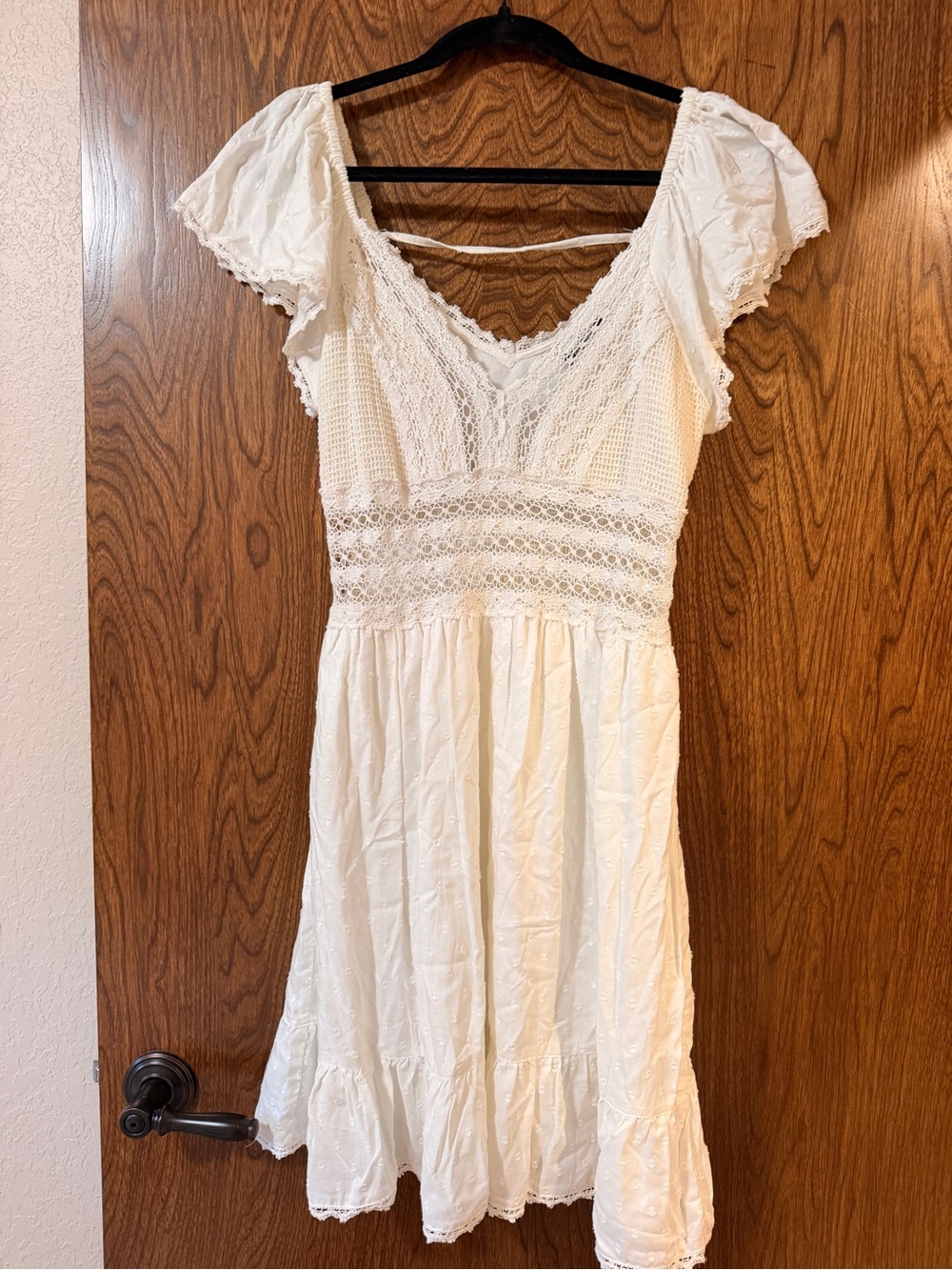 Angie Cream Lace Midi Dress with Crochet Bodice